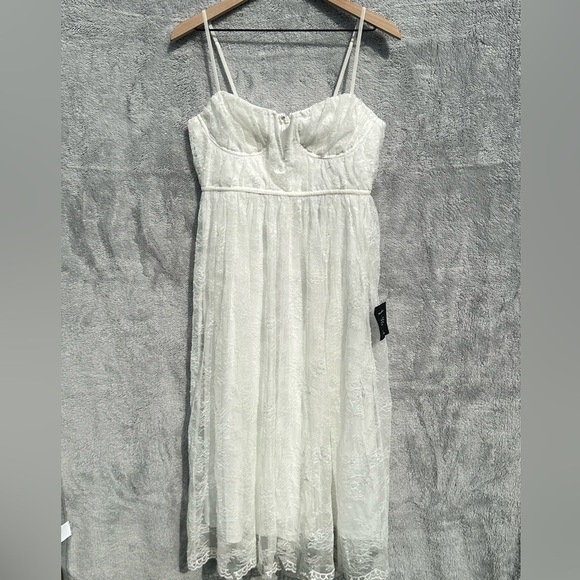 Lulus Dresses & Skirts - Lulus White Lace Bustier Midi Dress NWT Bridal Shower Midi Wedding Homecoming